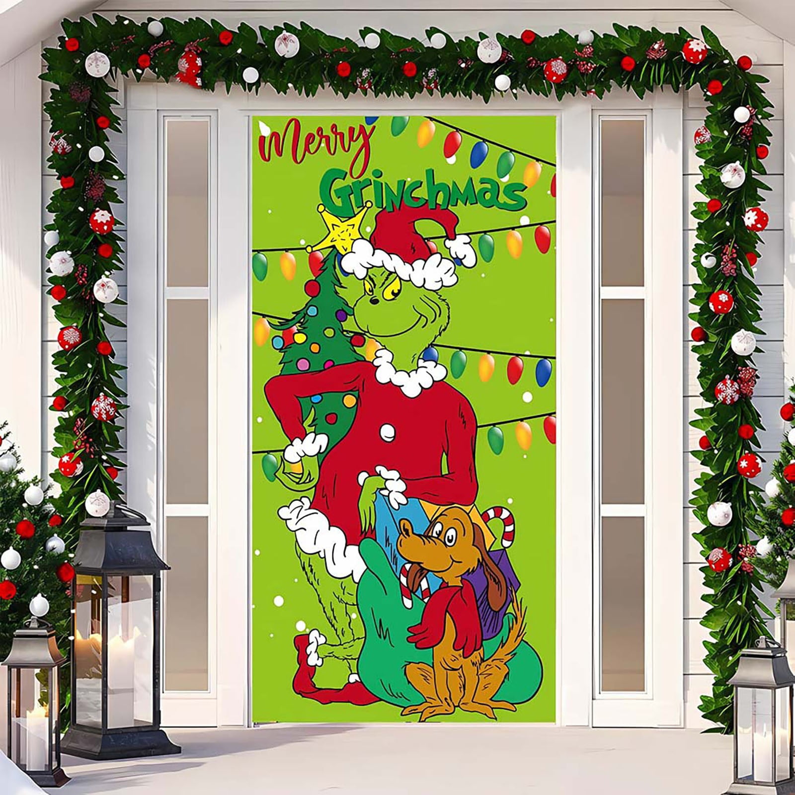 Waterproof Door Curtains Grinch Christmas Decorations, Funny Grinch