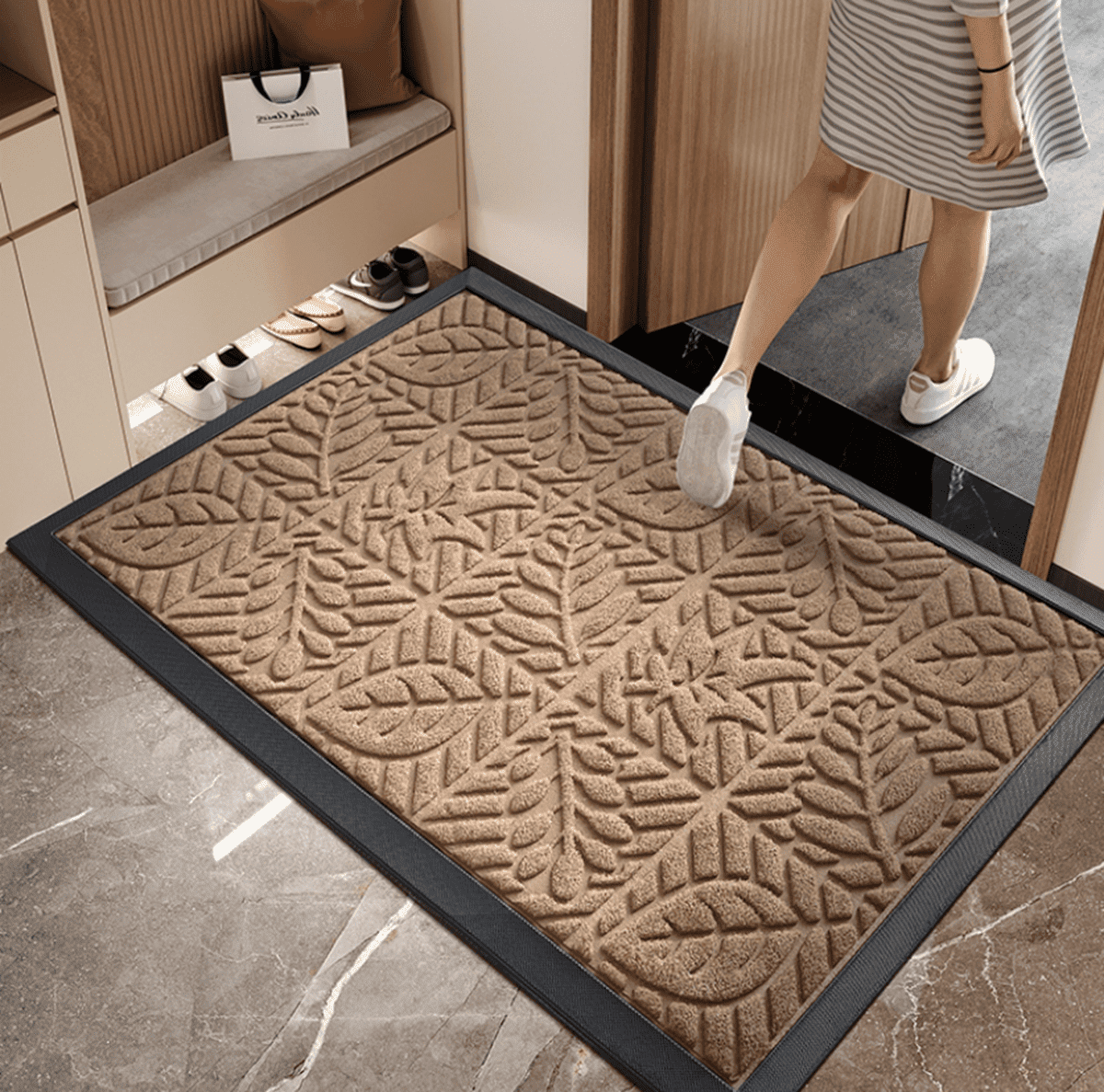 Waterproof Doormat, Durable Natural Rubber Front Indoor Mat, Non Slip