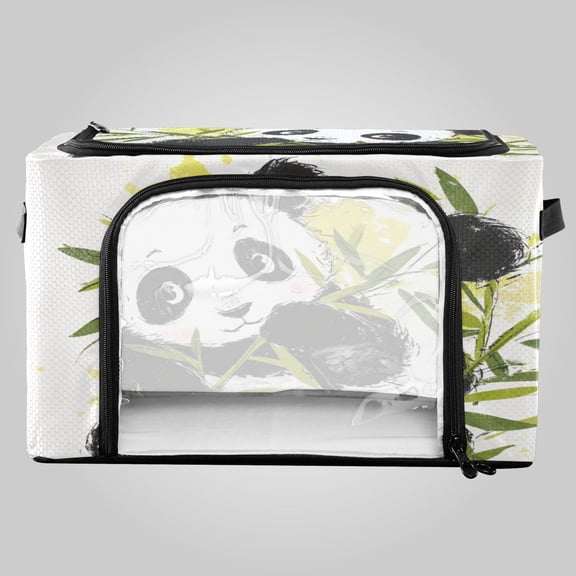 Waterproof Double Opening Foldable Storage Bin with Iron Frame for Closet Bathroom16.9*11.4*10in Cheerful Bamboo Panda