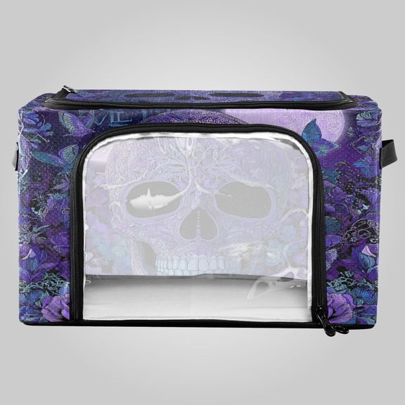 Waterproof Double Opening Foldable Storage Bin with Iron Frame for Closet Bathroom16.9*11.4*10in Midnight Skull Butterfly Bloom
