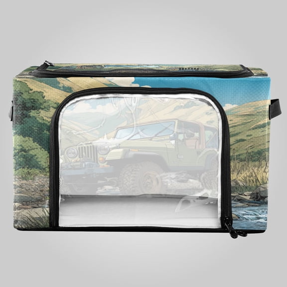 Waterproof Double Opening Foldable Storage Bin with Iron Frame for Closet Bathroom16.9*11.4*10in Mountain Stream Jeep Adventure