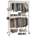 thumbnail image 1 of Adnoom 3 Tiers Heavy Duty Clothes Rack, Free-Standing Double Rods Clothing Closet Rack for Hanging Clothes, Garment Rack with Lockable Wheels & 2 Side Hooks, White, 46.8" x 17.6" x 80", 1 of 7