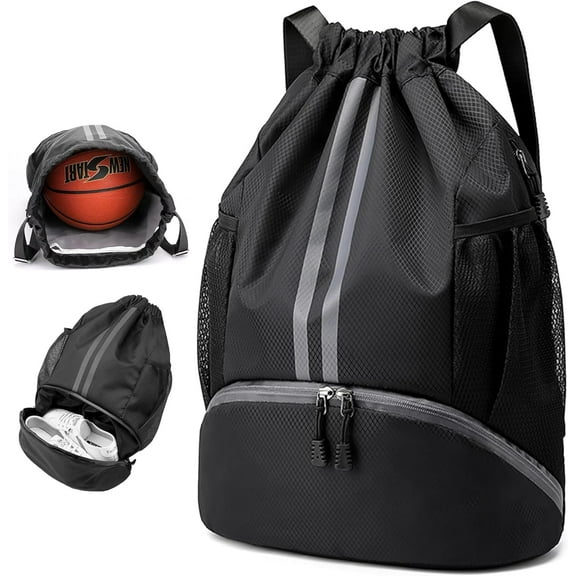 Waterproof Drawstring Backpack Gym Bag: Sports Gym Backpack with Wet and Dry Separation Bag & Shoe Compartment, Draw String Back Bags for Men Women