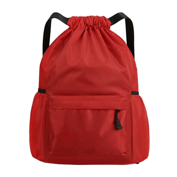 Waterproof Drawstring Backpack with Wet Pocket - Lightweight Gym Sackpack - Water Resistant String Bag for Beach, Swim, and Sports ( Red )