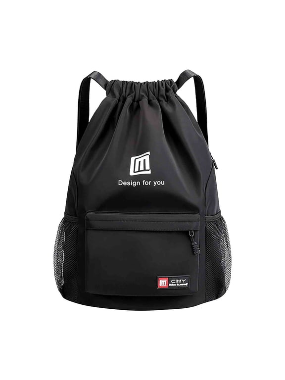 Waterproof Drawstring Gym Backpack Bag for Men & Women, Sport Gym Sack Mini Travel Daypack(Black)