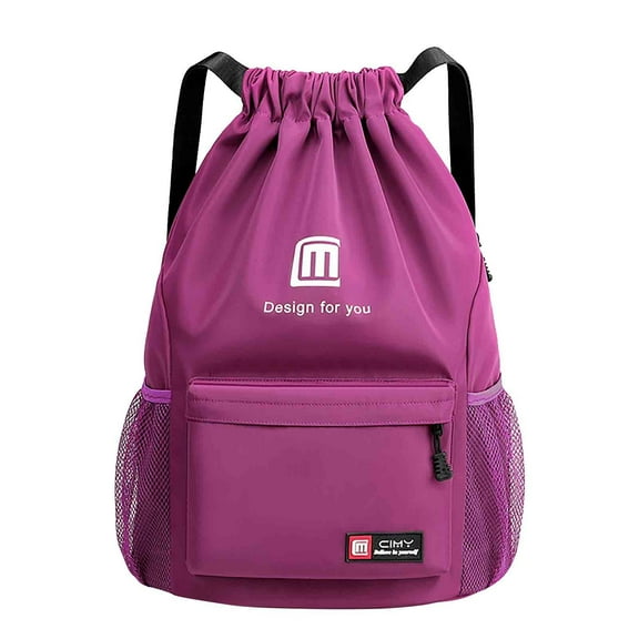 Waterproof Drawstring Gym Backpack Bag for Men & Women, Sport Gym Sack Mini Travel Daypack(Purple)