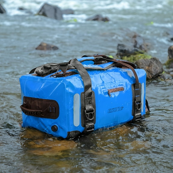Waterproof Dry Backpack - Lockable Durable Duffel for Kayaking/Camping/Travel, Adjustable Straps, Unisex Blue/Black Design, Sports Gear