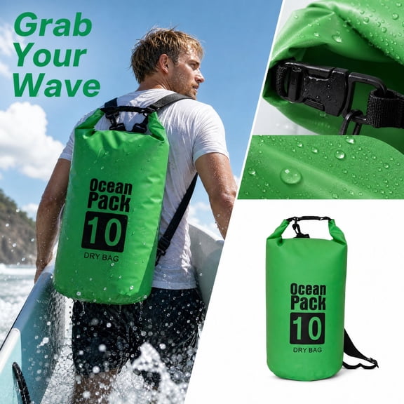 Waterproof Dry Bag, 10L Roll Top Lightweight Storage Backpack for Women & Men, Floating Waterproof Sack for Travel, Swimming, Kayaking, Paddle Board, Camping & Beach