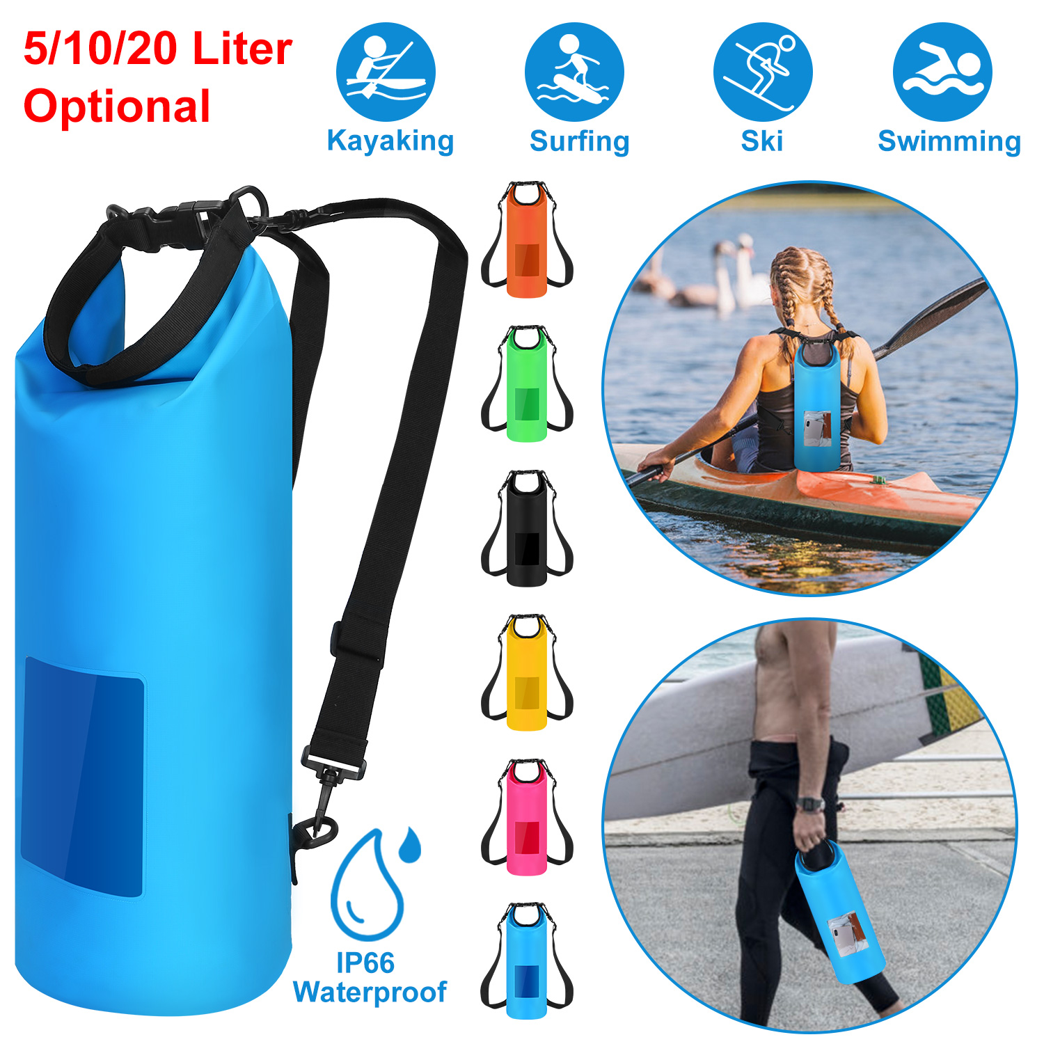 Waterproof Dry Bag, 20L Floating Dry Pouch Beach Bags for Kayaking