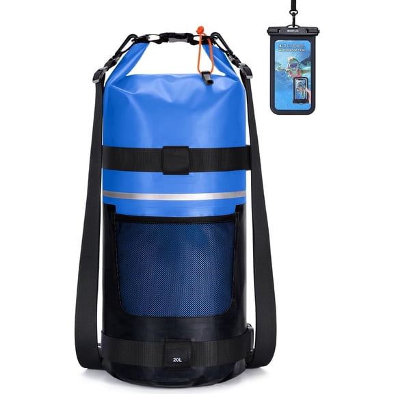 Waterproof Dry Bag 20L - Roll Top Dry Backpack with Phone Waterproof Case,Floating Dry Sack for Kayaking,Boating,Swimming,Beach,Camping,Hiking,Fishing,Water Sports(Blue)