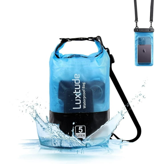 Waterproof Dry Bag 5L, Waterproof Backpack with Phone Case, Roll Top Floating Marine Dry Bags for Kayaking, Travel, Hiking, Swimming, Boating, Camping, Beach and More (Blue)