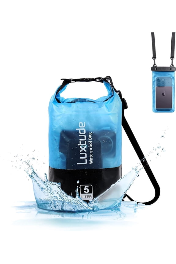 Waterproof Dry Bag 5L, Waterproof Backpack with Phone Case, Roll Top Floating Marine Dry Bags for Kayaking, Travel, Hiking, Swimming, Boating, Camping, Beach and More (Blue)
