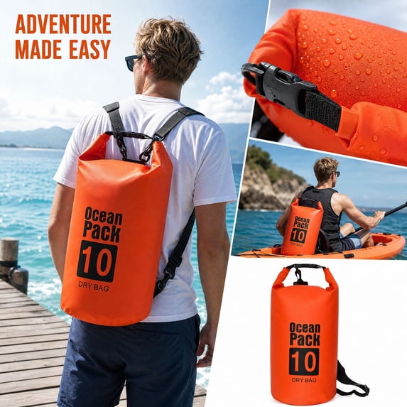 Waterproof Dry Bag Backpack 10L Roll Top Lightweight Dry Storage Bag for Women Men, for Travel Kayaking Boating Camping Beach Hiking Cruise Ship Essentials