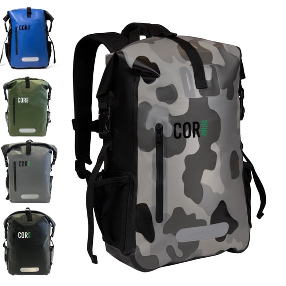 Waterproof Dry Bag Backpack with Padded Laptop Sleeve 25L & 40L Heavy Duty, Roll-Top Pack by COR Surf (Camo, 25L)