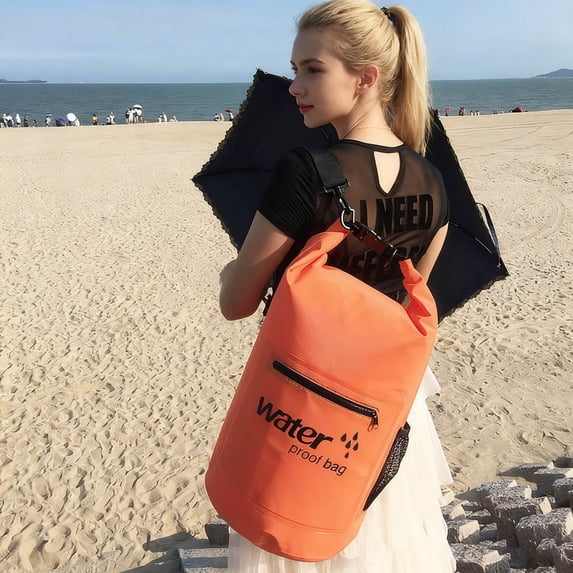 Waterproof Dry Bag Roll Top Dry Sack with External Zipper Pocket Adjustable Shoulder Strap for Beach Swimming Kayaking Boating Outdoor Water Sports