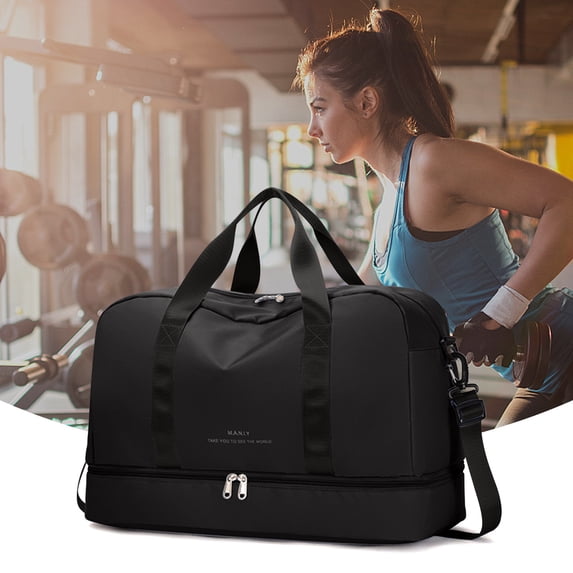 Waterproof Duffle Bag, Large Capacity Sports Bag, Wet Dry Separate Compartment, Polyester Travel Duffel, Portable Fitness Tote, 35L
