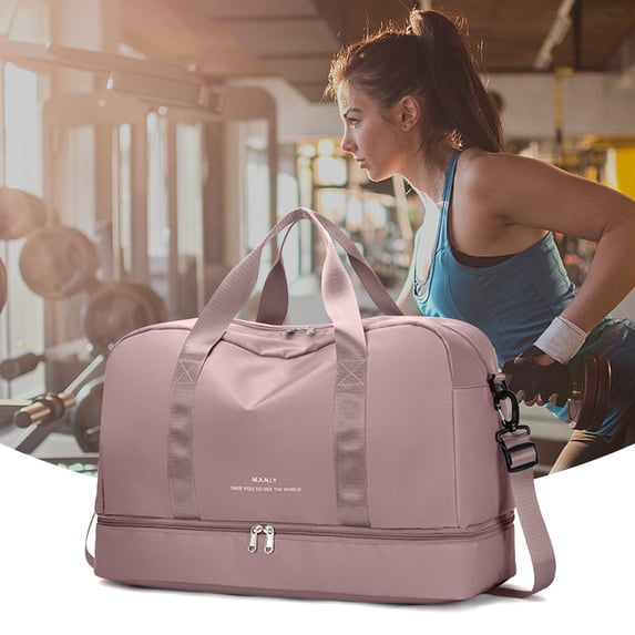 Waterproof Duffle Bag, Large Capacity Sports Bag, Wet Dry Separate Compartment, Polyester Travel Duffel, Portable Fitness Tote, 35L