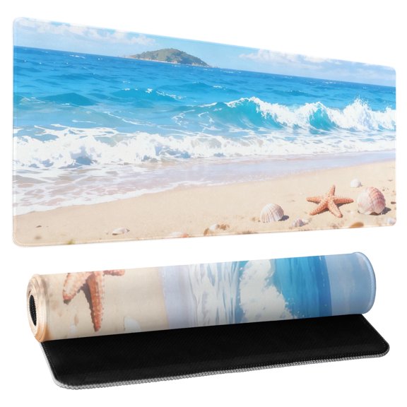 Waterproof Durable Beach Scene Gaming Mouse Pad Ocean Wave Starfish Design Extra-large Desktop Anti-slip Gaming Mousepad Waterproof Mouse Pads for Desk