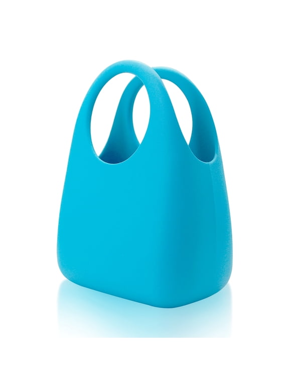 Waterproof EVA Mini Tote Bag for Daily Commute, Silicone Handbag with Ergonomic Handle, Chic Storage Satchel fits Essentials, (1-Pack, Light Blue)