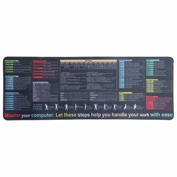 Waterproof Ecel Word Cheat Sheet Desk Pad with Non Slip Surface and Smooth Computer Mat for Office and Gaming