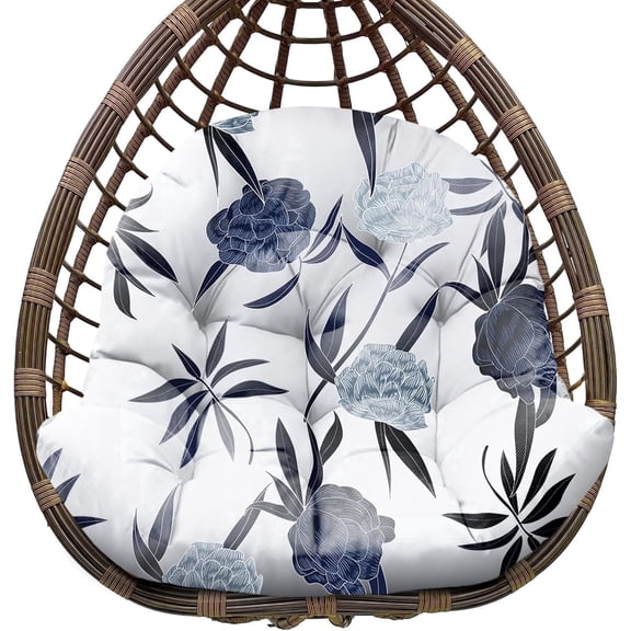 Egg Chair Cushion Replacement, 47 x 35 x 7 in Thick U-Shaped Water-Resistant Outdoor Hanging Swing Chair Pad, Blue Enchantress