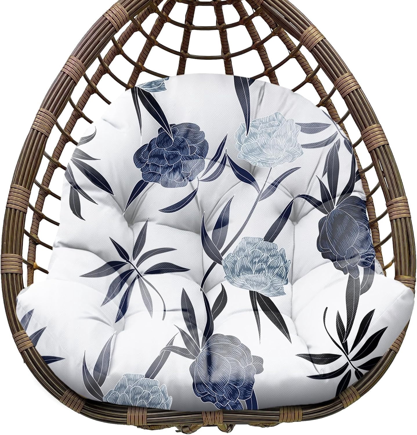 Waterproof Egg Chair Cushion Replacement Outdoor Hanging Egg Chair Cushion 47x35x7 Inches Thicken Couch Cushions with Ties, Blue Enchantress