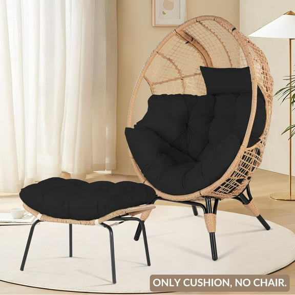 Waterproof Egg Swing Chair Cushion Set [CUSHION ONLY] with Ties Thicken Wicker Rattan Hammock Basket Cushion w/ Footrest Cushion & Pillow Thickened Filler
