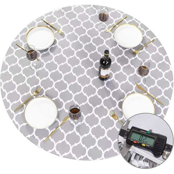 Waterproof Elastic Edge Round Tablecloth, Moroccan Pattern Wipeable Stain Resistant Table Cover, 48/60 Inch for Indoor Outdoor Dining, Parties, Picnics
