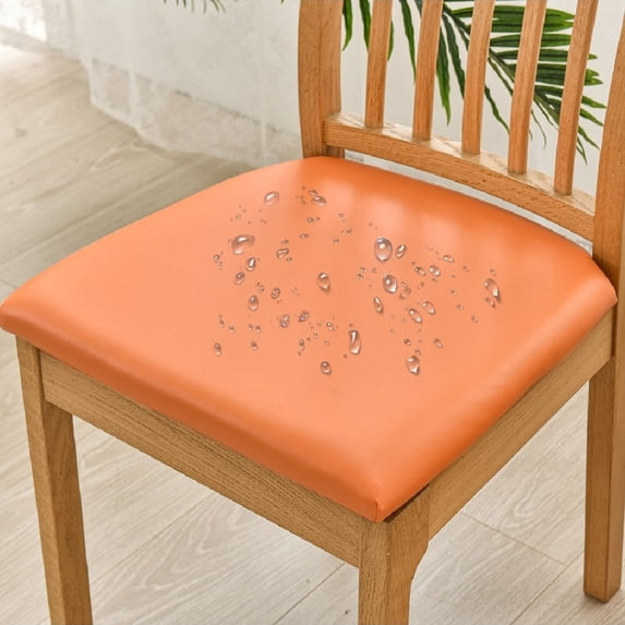 Waterproof Elastic PU Leather Chair Cover - Scratch-Resistant, Dust-Proof, Durable Slipcover for Dining & Ottoman Chairs Orange