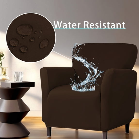 Waterproof Elastic Solid Color Sofa Slipcover, Chair Protector, Furniture Cover, Polyester Milk Silk Fabric with Non Slip Backing, for Homes with and Pets, Stretchable Couch Cover, Coffee