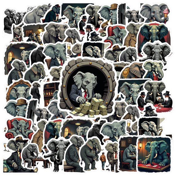 Waterproof Elephant Stickers Vinyl Detective Stickers Colorful Vintage Stickers for Notebooks Laptops Suitcases