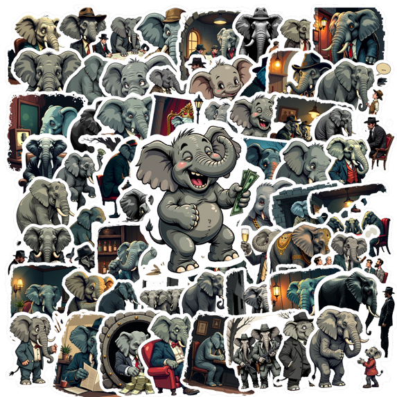 Waterproof Elephant Stickers Vinyl Detective Stickers Colorful Vintage Stickers for Notebooks Laptops Suitcases