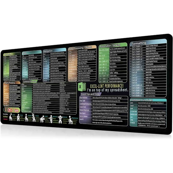 Waterproof Excels Word Cheats Sheet Desk Pad with NonSlip Surfaces and Smooth Computer Mats for Office and Gaming