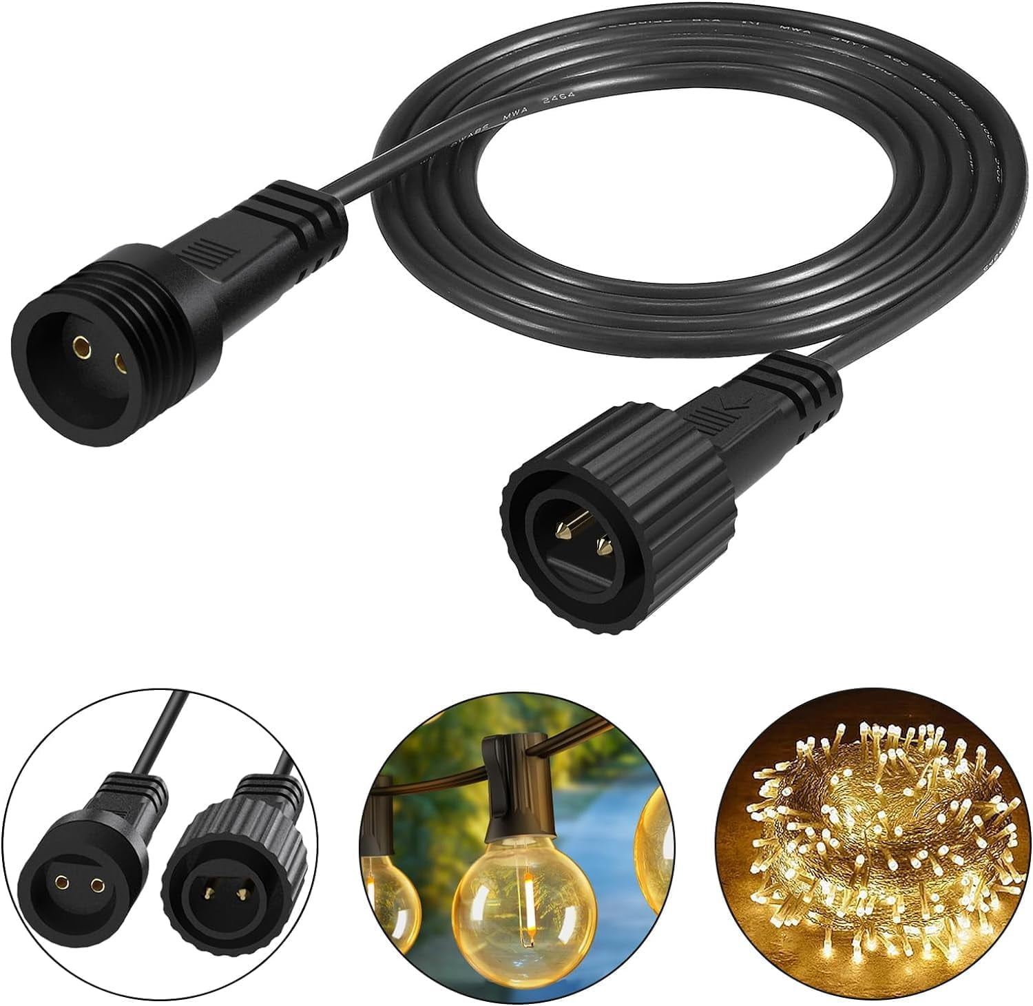 Waterproof Extension Cable 2Pin,16AWG Extension Lead Waterproof Cord