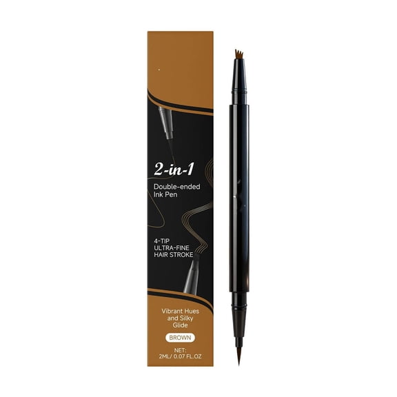 Waterproof Eyebrow Pen, 2-in-1 Dual-Ended Microblading Eyebrow Pencil, Dual-Ended Eyebrow Pen with 4-Fork-Tips and Precision Brush, Eyebrow Pen for Natural Hair-Like Brows,Long Lasting (Brown)