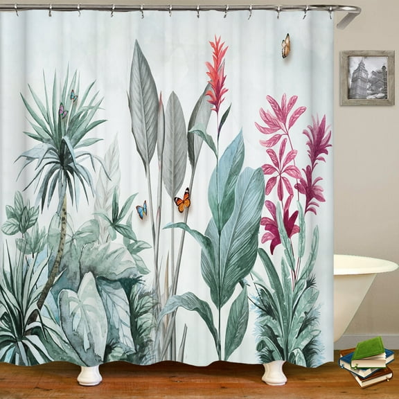 Waterproof Fabric Bathroom Curtain Nordic Tropical Palm Trees Plants Shower Curt