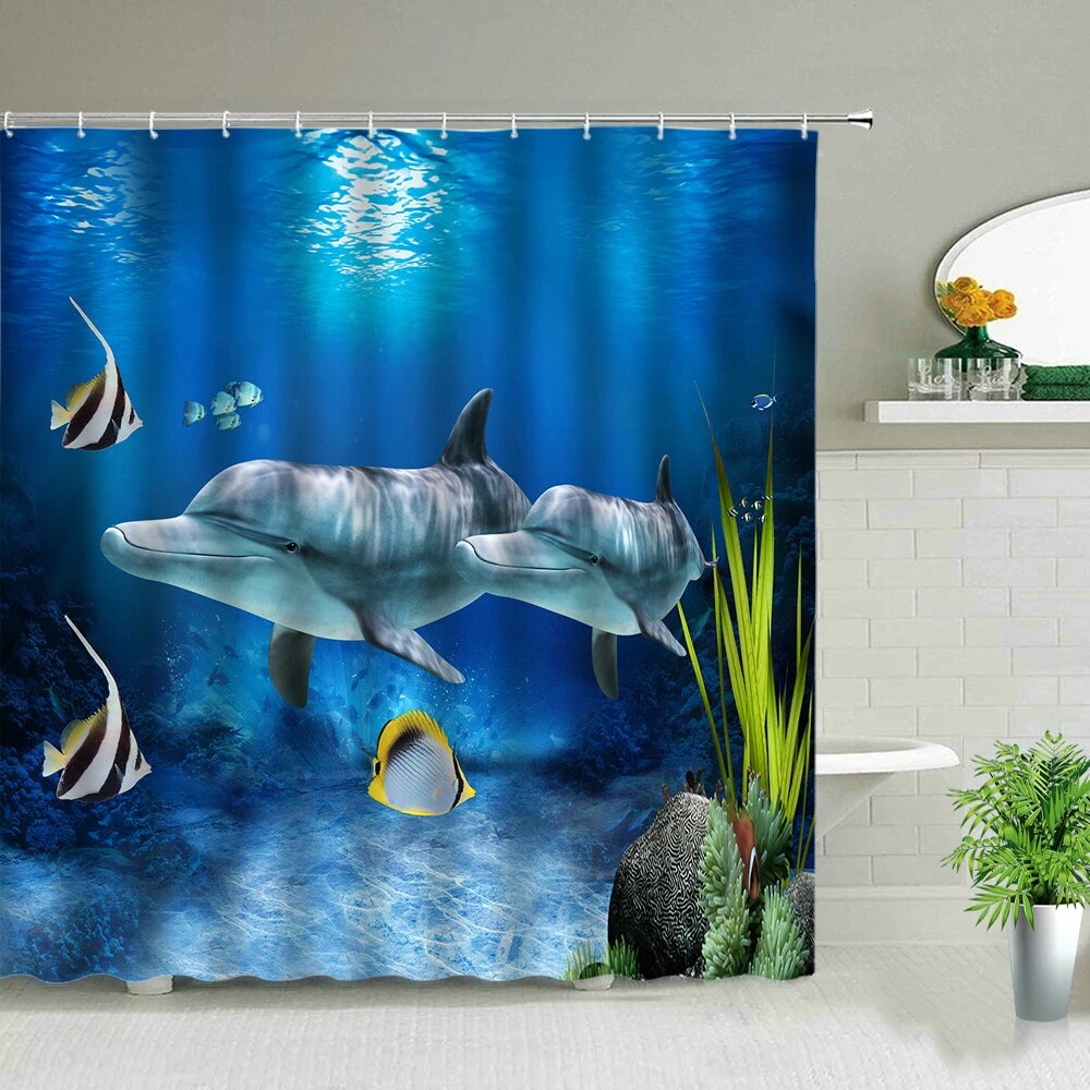 Waterproof Fabric Bathroom Curtains Shower Curtain Ocean Animal Parrot Dolphin Palm Tree Sea