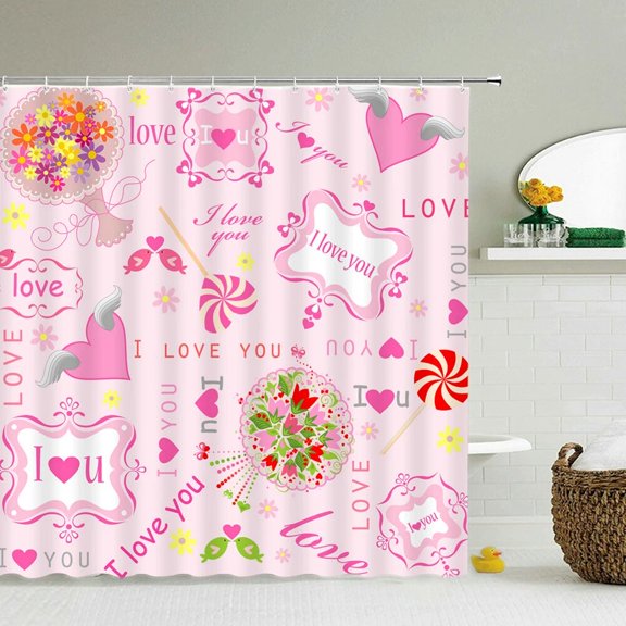 Waterproof Fabric Modern Love romance Shower Curtains 240X180 Bathroom Decor Pink Lovers Shower Curtain With Bath Screen