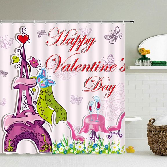 Waterproof Fabric Modern Love romance Shower Curtains 240X180 Bathroom Decor Pink Lovers Shower Curtain With Bath Screen