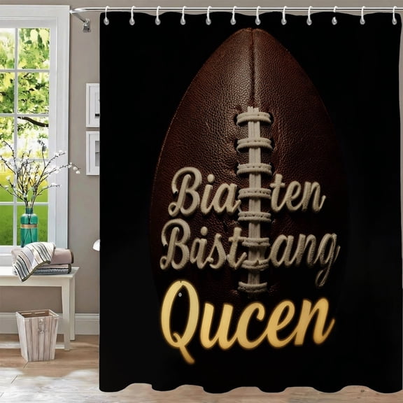 Waterproof Fabric Shower Curtain 70.8" x70.8" - Dark Background with ' Bia ' ten Bisttang ' & ' Queen ' in Gold Cursive