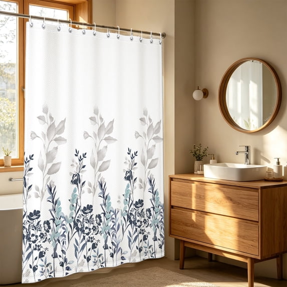 Waterproof Fabric Shower Curtain,70.9 x 70.9 in Repellent Floral Printed Bathroom Curtain with Hooks,Machine Washable Dry Wet Separation Partition for Home Decor