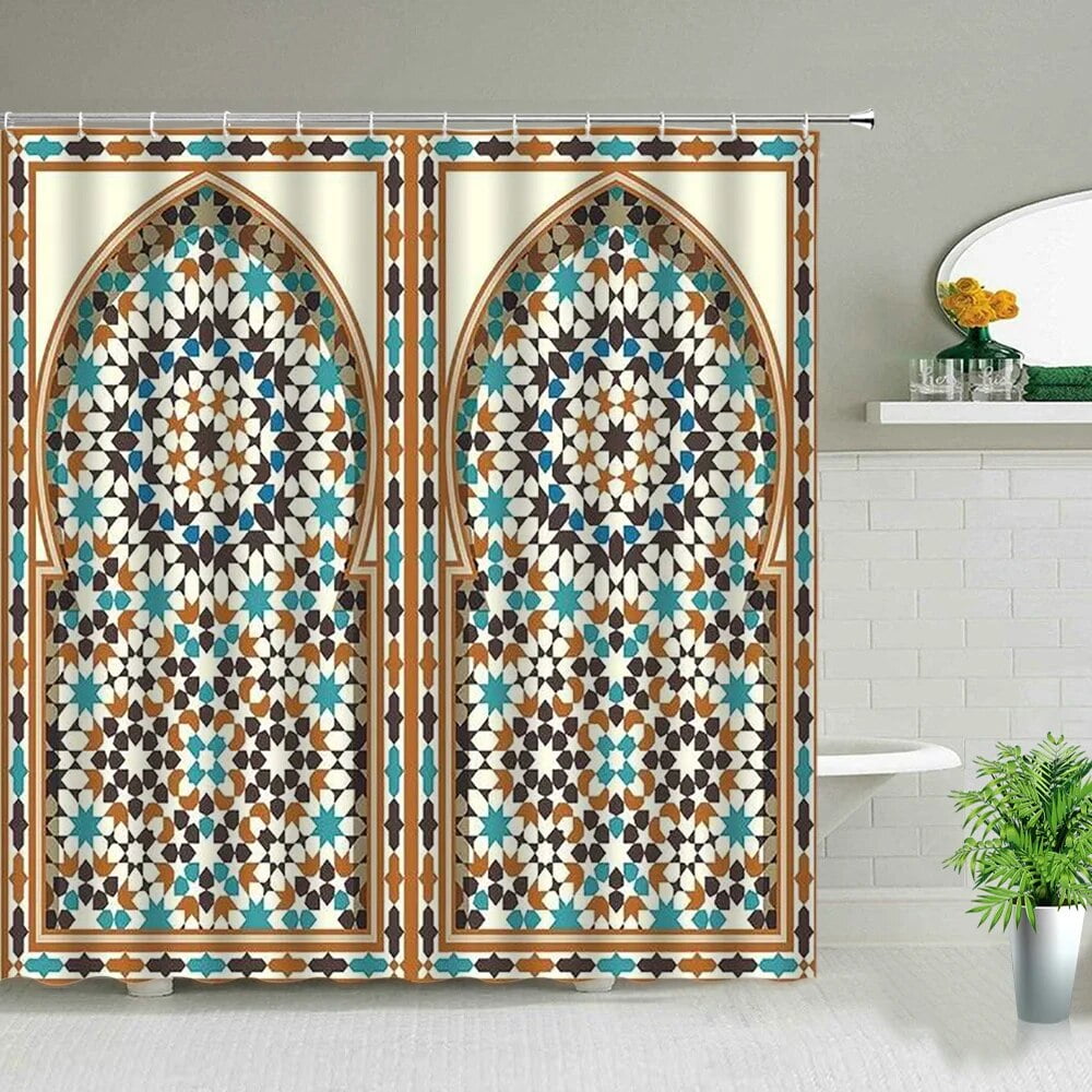 Waterproof Fabric Shower Curtain Arabic Arch Morocco Antique Doors