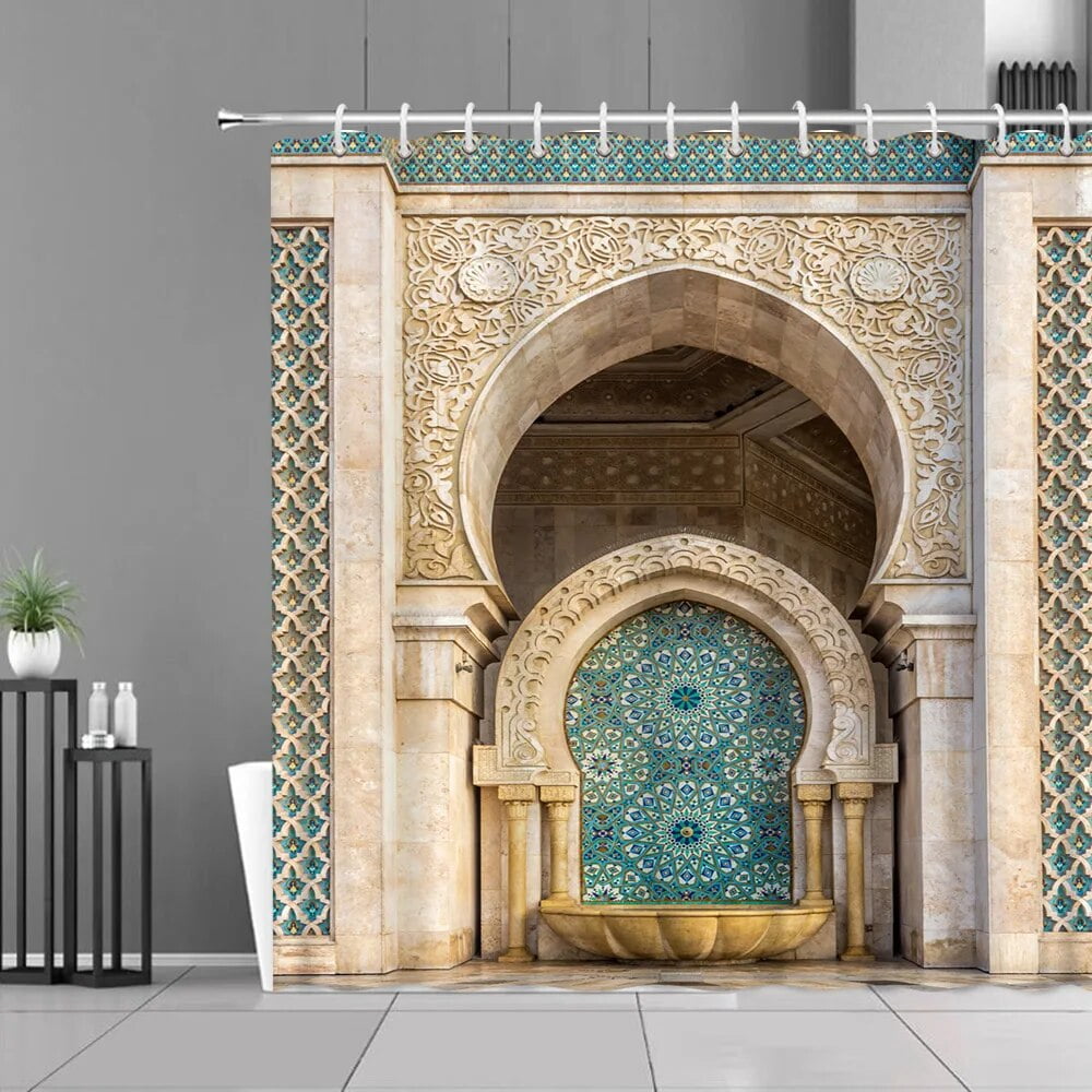 Waterproof Fabric Shower Curtain Arabic Arch Morocco Antique Doors