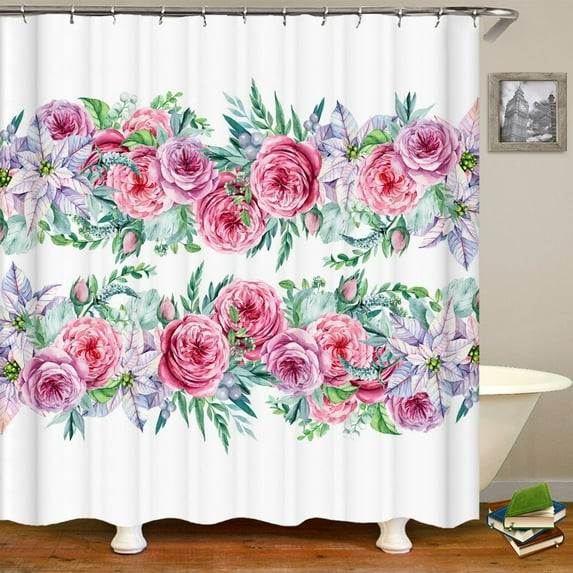 Waterproof Fabric Shower Curtain Colorful Flowers Pattern Printed Shower Curtains With 12 Multi-size Bath Screen