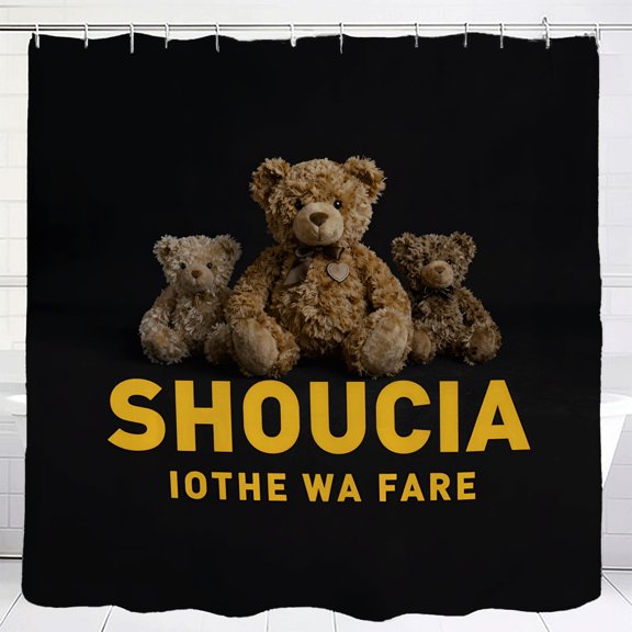 Waterproof Fabric Shower Curtain - Cute Bears Design Triangular Arrangement 70.8 x 70.8 Inch Includes Grommets & Hooks