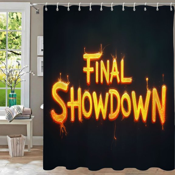 Waterproof Fabric Shower Curtain - " Final " Bold Fiery Text on Black 70.8" x 70.8" with Grommets & Hooks Dramatic Design