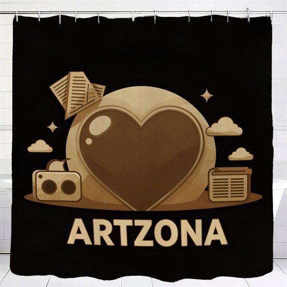 Waterproof Fabric Shower Curtain - Heart Design with Stars & Clouds 70.8" x 70.8" Includes Grommets & Hooks Perfect for Bathroom Decor