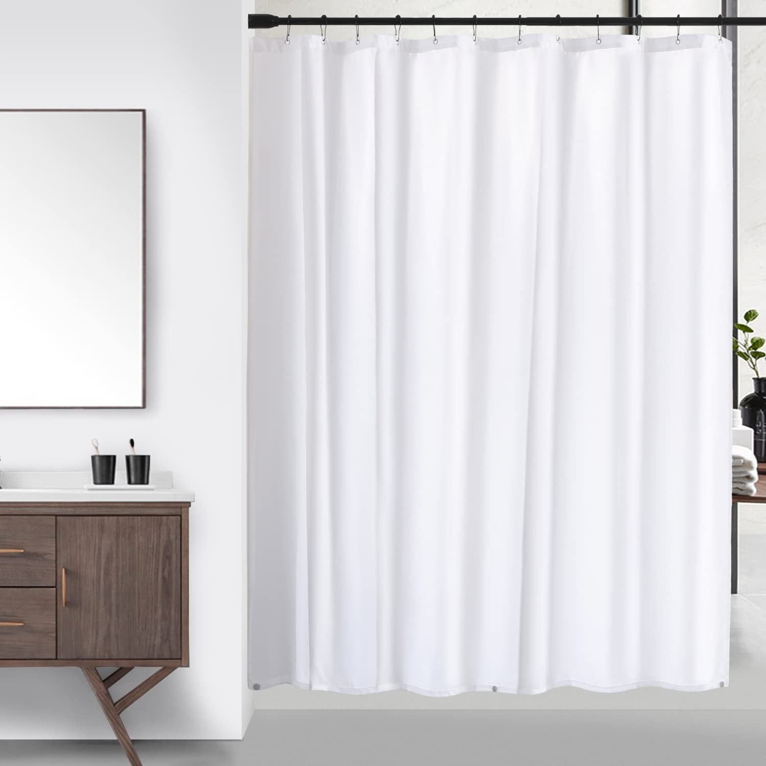 Waterproof Fabric Shower Curtain Liner - Soft Cloth Shower Liner with 12 Metal Grommets and 3 Magnets, Shower Curtains for Bathroom, Machine Washable & Hotel Quality, 72" x 72", Whit