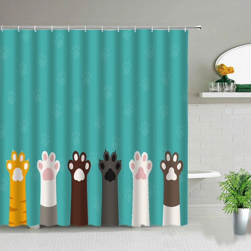 Waterproof Fabric Shower Curtains Dog Paw Print Animal Polyester Kids Home Bathroom Decor Bath