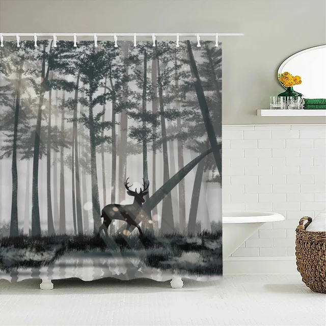 Waterproof Fabric Shower Curtains Tree leaves White Birch Bathroom Large 240X180 3D Print ration Shower Curtain Bath Screen